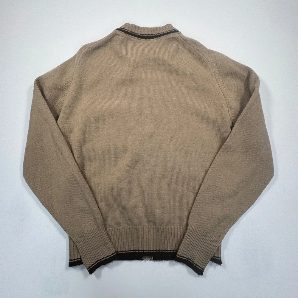 Vintage St Michael Mens Full Zip Cardigan Sweater Tan Brown Trim UK Made 38in